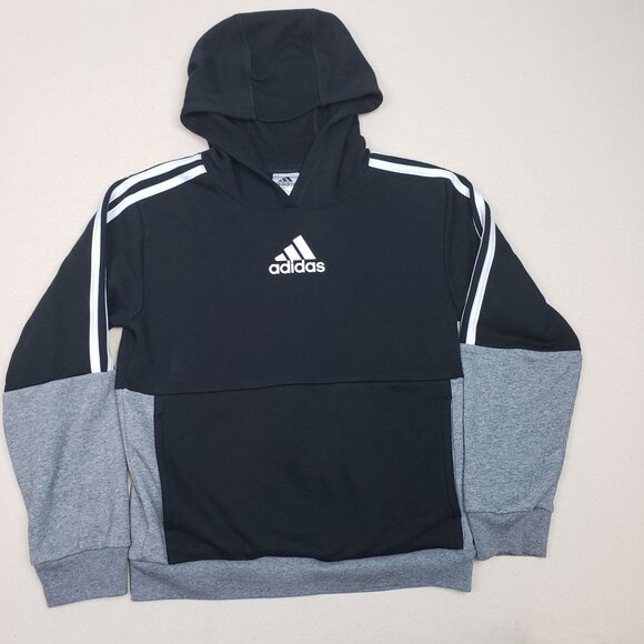 Adidas Black/Grey Hoodie Sweater Pullover Light Jacket Sz YM EXCELLENT CONDITION - Picture 1 of 9